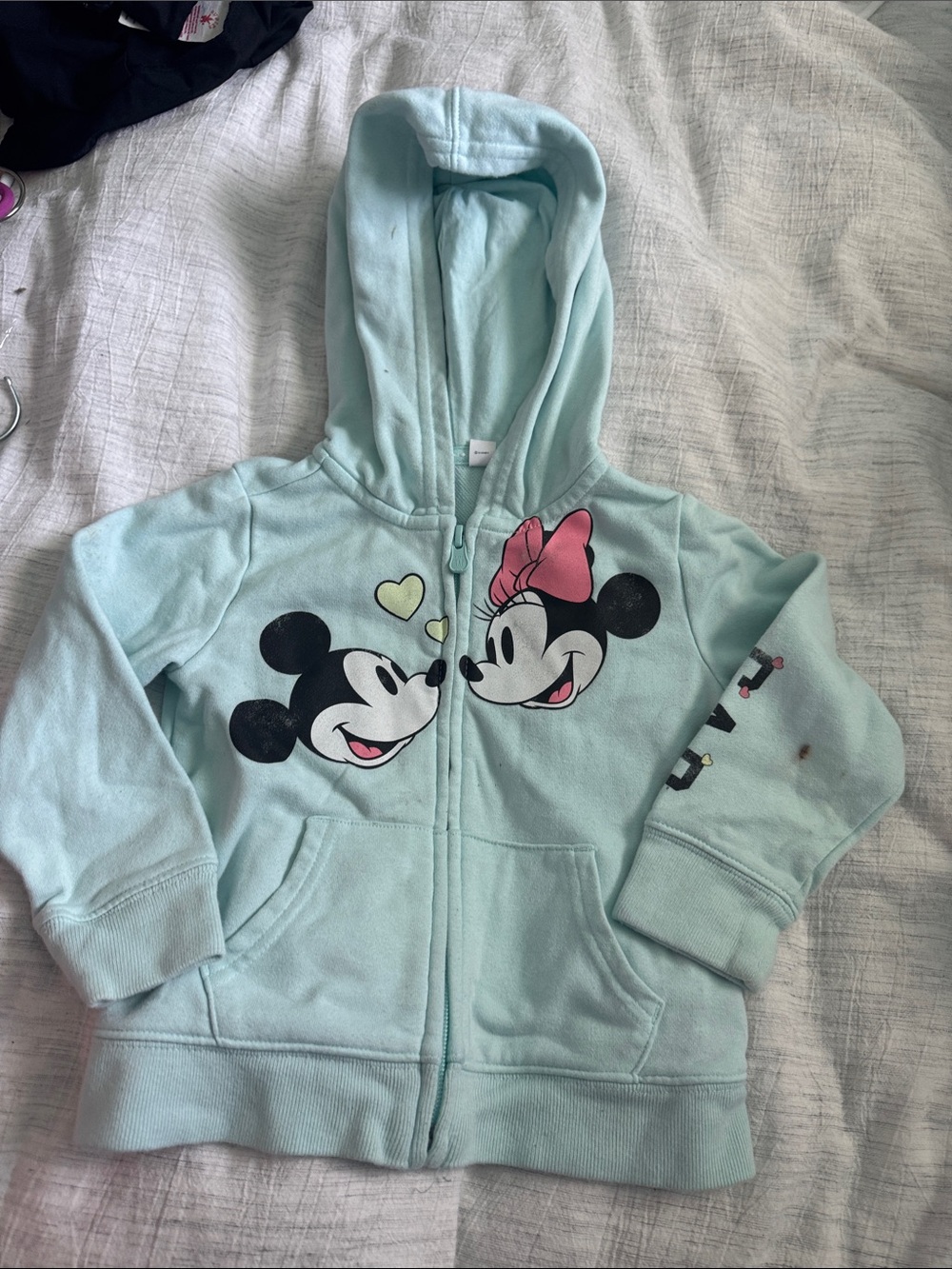 GAP Light Aqua Minnie & Mickey Zip-Up Hoodie with Pink Bow